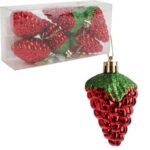 Zestaw 6 Czerwonych Bombek w Kształcie Poziomek, 7 cm, Plastikowych