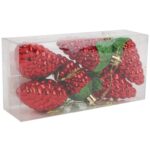 Zestaw 6 Czerwonych Bombek w Kształcie Poziomek, 7 cm, Plastikowych - obrazek 3