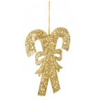 Złota zawieszka brokatowa w kształcie laski na choinkę - obrazek 2