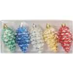 Zestaw 5 Multikolorowych Plastikowych Bombek-Szyszek z Brokatem, 9 cm - obrazek 2