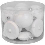 Zestaw 12 białych bombek świątecznych z plastiku - mix kształtów: kula, dzwonek, serce - obrazek 2