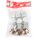 Komplet 12 ozdób bożonarodzeniowych mix z szyszkami SREBRNE - obrazek 2