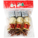 Komplet 12 ozdób bożonarodzeniowych mix z szyszkami SREBRNO CZERWONE - obrazek 2