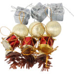 Komplet 12 ozdób bożonarodzeniowych mix z szyszkami SREBRNO CZERWONE - obrazek 3