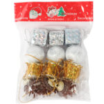 Komplet 12 ozdób bożonarodzeniowych mix z szyszkami SREBRNO ZŁOTE - obrazek 2