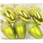 Zestaw 6 Plastikowych Bombek Bożonarodzeniowych - Zielone Żołędzie - obrazek 2