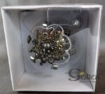 Bombka szklana przezroczysta z dekoracjami szklanymi i metalowymi w kolorze starego srebra, średnica 9cm - obrazek 2