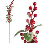 GAŁĄZKA JARZĘBINY Z OŚNIEŻONYMI LIŚĆMI  67 CM czerwona