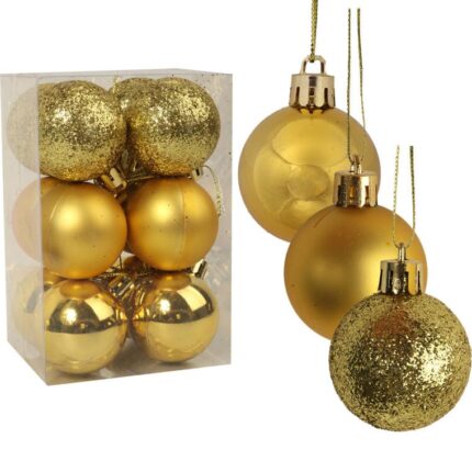 Komplet 12 bombek plastikowych mix w kolorze złotym