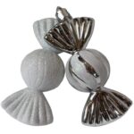 Zestaw 6 Srebrnych Bombek w Kształcie Cukierków z Brokatem