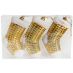 Zestaw 3 Bombek Bożonarodzeniowych w Kształcie Skarpet 10 cm – Wytrzymałe i Dekoracyjne Ozdoby Świąteczne Złote - obrazek 2