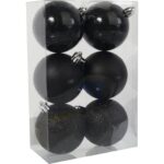 Zestaw 6 Czarnych Bombek Plastikowych 6cm w Przezroczystym Pudełku - obrazek 2