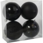 Zestaw 4 Czarnych Bombek Plastikowych 8cm w Przezroczystym Pudełku - obrazek 2