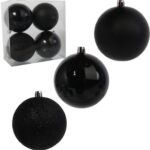 Zestaw 4 Czarnych Bombek Plastikowych 8cm w Przezroczystym Pudełku