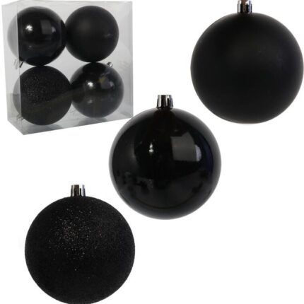 Zestaw 4 Czarnych Bombek Plastikowych 8cm w Przezroczystym Pudełku