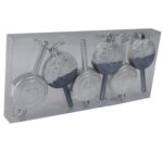 Komplet 6 Srebrnych Bombek w Kształcie Lizaka z Brokatem - Grafitowe Kształtki