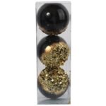 Kpl. 3 bombek plastikowych 8cm czarno złote I - obrazek 3