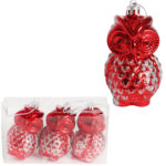 Zestaw 3 Bombek Bożonarodzeniowych w Kształcie Sowy 10 cm – Wytrzymałe i Dekoracyjne Ozdoby Świąteczne Czerwone