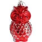 Zestaw 3 Bombek Bożonarodzeniowych w Kształcie Sowy 10 cm – Wytrzymałe i Dekoracyjne Ozdoby Świąteczne Czerwone - obrazek 3