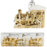 Zestaw 3 Bombek Bożonarodzeniowych w Kształcie LOKOMOTYWY 7 cm – Wytrzymałe i Dekoracyjne Ozdoby Świąteczne ZŁOTE