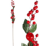GAŁĄZKA JARZĘBINY Z JABŁKAMI I LIŚĆMI  72 CM czerwona