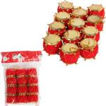 Komplet 12 ozdób bożonarodzeniowych BĘBENKI FLOKOWANE czerwone