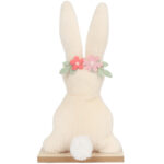 ZAJĄCZEK ZAJĄC FUTERKOWY KRÓLIK WIELKANOCNY NA DREWNIANEJ PODSTAWIE z dekoracją 25 CM