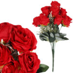 BUKIET 12 RÓŻ Z  DODATKAMI sztuczne kwiaty do wazonu KOMPOZYCJA czerwona 48 cm