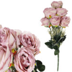 BUKIET 12 RÓŻ Z  DODATKAMI sztuczne kwiaty do wazonu KOMPOZYCJA różowa 48 cm
