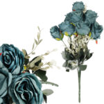 BUKIET 12 RÓŻ Z  DODATKAMI sztuczne kwiaty do wazonu KOMPOZYCJA niebieska 48 cm