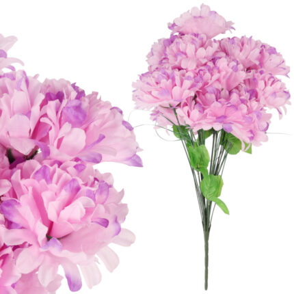 Jasno-różowy Bukiet Sztucznych Chryzantem w Kompozycji z Trawką – Dekoracja na Wszystkich Świętych