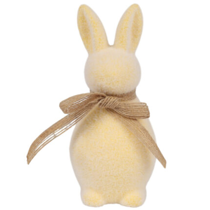 ZAJĄCZEK ZAJĄC FLOKOWANY KRÓLIK WIELKANOCNY ZE WSTĄŻKĄ 15 CM