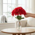 BUKIET 5 HORTENSJI sztuczne kwiaty do wazonu KOMPOZYCJA czerwona 48 cm - obrazek 3