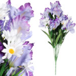Bukiet 14 GAŁĄZEK Z IRYSAMI I MARGARETKAMI 50 cm