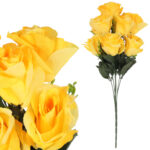 BUKIET 7 RÓŻ Z BUKSZPANEM żółty 52 cm