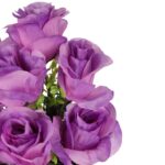 BUKIET 7 RÓŻ Z BUKSZPANEM fioletowy 52 cm - obrazek 3