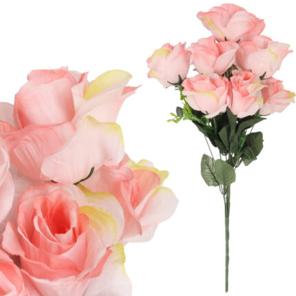 BUKIET 7 RÓŻ Z BUKSZPANEM łososiowy 52 cm