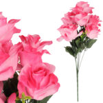 BUKIET 7 RÓŻ Z BUKSZPANEM różowy 52 cm