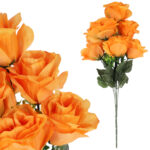 BUKIET 7 RÓŻ Z BUKSZPANEM pomarańczowy 52 cm