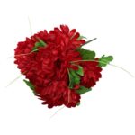 Czerwony Bukiet Sztucznych Chryzantem z Trawką - Dekoracja Cmentarna 40 cm - obrazek 2