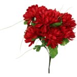 Czerwony Bukiet Sztucznych Chryzantem z Trawką - Dekoracja Cmentarna 40 cm