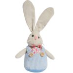 Zając STOJĄCY lniany Ozdoba Wielkanocna Figurka niebieska 19 cm