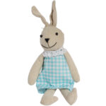 Zając zawieszka lniana Ozdoba Wielkanocna Figurka w niebieskiej sukience 26 cm - obrazek 2