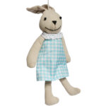 Zając zawieszka lniana Ozdoba Wielkanocna Figurka w niebieskiej sukience 26 cm - obrazek 3