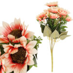 BUKIET SŁONECZNIKÓW Z DODATKAMI sztuczne kwiaty do wazonu KOMPOZYCJA łososiowa 42 cm