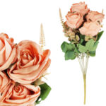 BUKIET 9 RÓŻ Z DODATKAMI sztuczne kwiaty do wazonu KOMPOZYCJA łososiowa 46 cm
