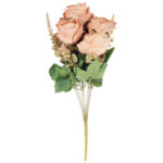 BUKIET 9 RÓŻ Z DODATKAMI sztuczne kwiaty do wazonu KOMPOZYCJA łososiowa 46 cm - obrazek 2