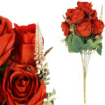BUKIET 9 RÓŻ Z DODATKAMI sztuczne kwiaty do wazonu KOMPOZYCJA czerwona 46 cm