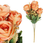 BUKIET 9 RÓŻ Z DODATKAMI sztuczne kwiaty do wazonu KOMPOZYCJA pomarańczowa 46 cm
