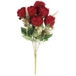 BUKIET 9 RÓŻ Z DODATKAMI sztuczne kwiaty do wazonu KOMPOZYCJA bordowa 46 cm - obrazek 2